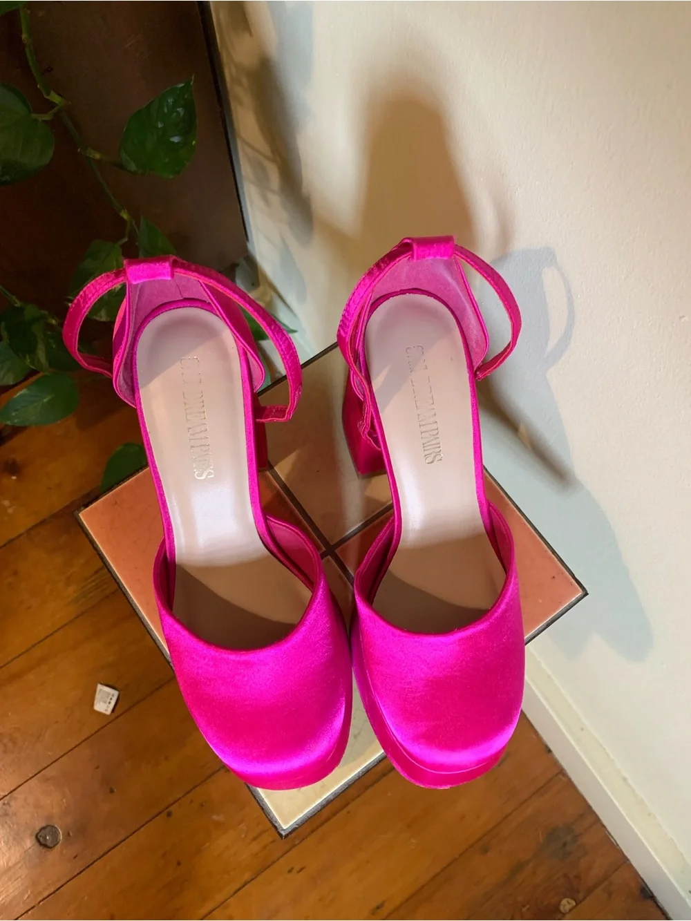 Dream Pairs Hot Pink Satin Platform Block Heel Slingback Pumps